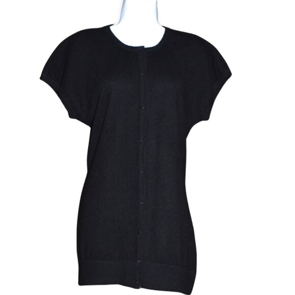 Neiman Marcus Black Cashmere Short Sleeve Button Up Sweater Size Large - Picture 2 of 12